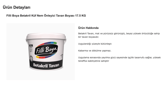 Filli Boya Betakril Küf-Nem Önleyici Tam Beyaz Tavan Boyası / 17.5 kg